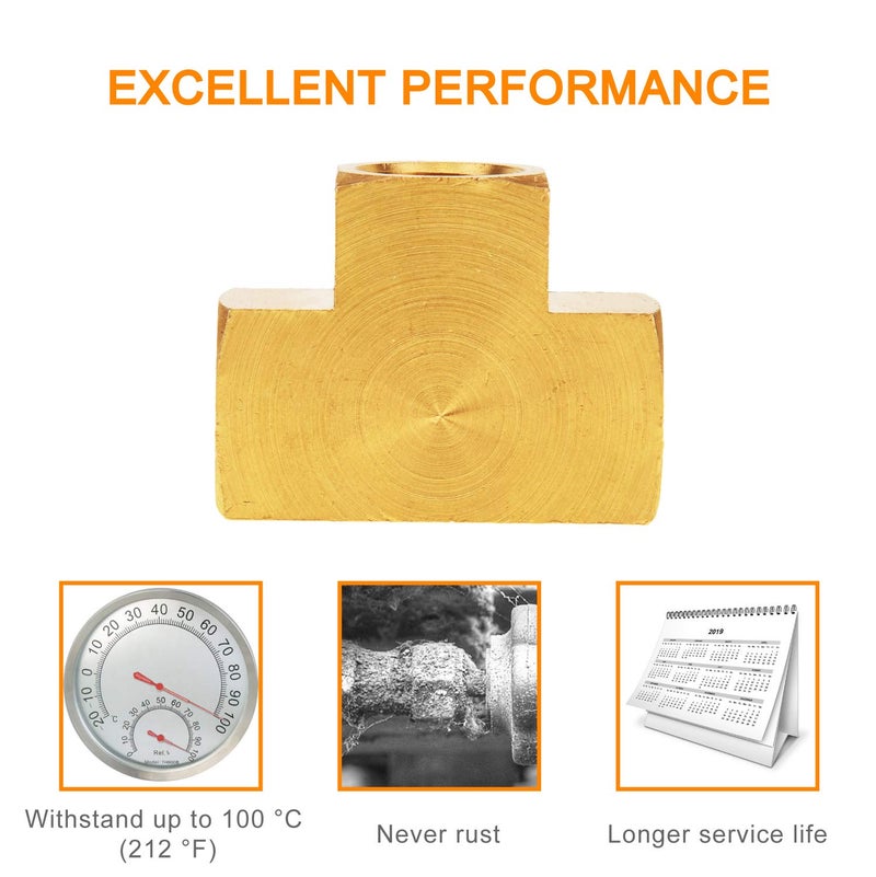 SUNGATOR 1/4'' Barstock Tee Fittings, 1/4" Inch NPT Female Brass Pipe Fittings, 1/4'' NPT Female Brass Barstock Tee Fittings for Air Compressor, Gas Line (2-Pack) - Image 2